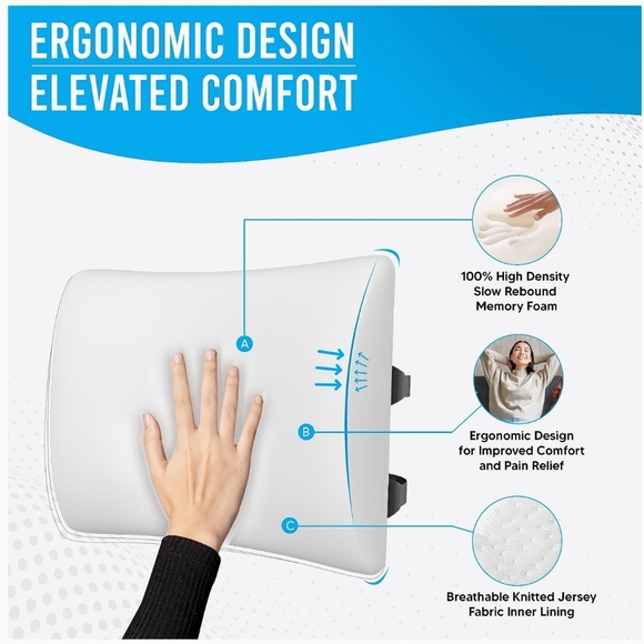 Breathable Lumbar Support Pillow w/Mesh & Velvet Covers Memory Foam - Picture 4 of 6